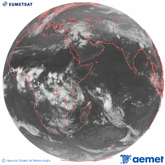 Oc�ano �ndico. Imagen global del canal infrarrojo (10.8&mu;m) de Meteosat, perteneciente a la serie MSG (Meteosat Segunda Generaci�n) y situado en 41.5° E.&nbsp;dissabte, 14 de mar�  2026 19:00