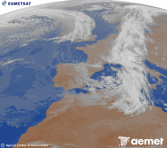 Imagen de la zona de Europa y Norte de �frica del canal infrarrojo del sat�lite Meteosat operacional en 0�N 0�W, procesada para darle color.&nbsp;igandea, 2026ko martxoak 15, ordua: 01:00