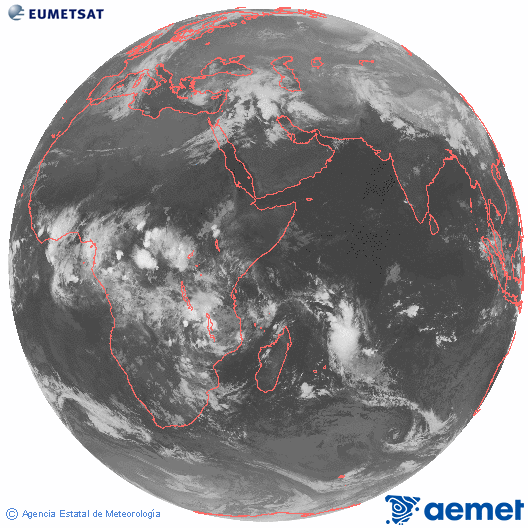Oc�ano �ndico. Imagen global del canal infrarrojo (10.8&mu;m) de Meteosat, perteneciente a la serie MSG (Meteosat Segunda Generaci�n) y situado en 41.5° E.&nbsp;diumenge, 15 de mar�  2026 01:00