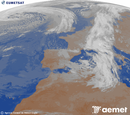 Imagen de la zona de Europa y Norte de �frica del canal infrarrojo del sat�lite Meteosat operacional en 0�N 0�W, procesada para darle color.&nbsp;igandea, 2026ko martxoak 15, ordua: 02:00