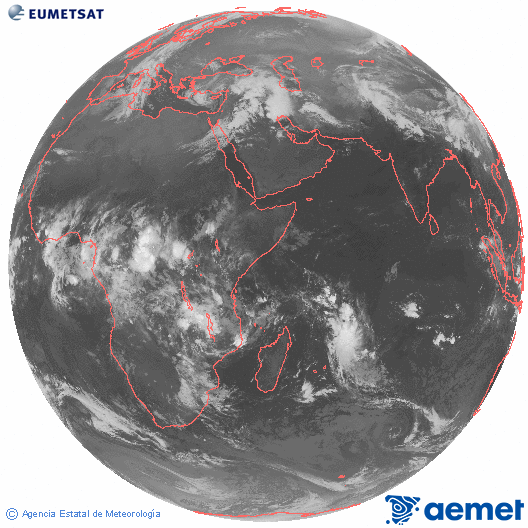 Oc�ano �ndico. Imagen global del canal infrarrojo (10.8&mu;m) de Meteosat, perteneciente a la serie MSG (Meteosat Segunda Generaci�n) y situado en 41.5° E.&nbsp;diumenge, 15 de mar�  2026 04:00