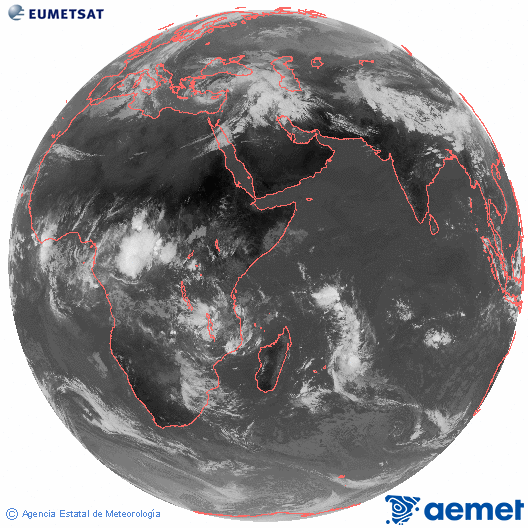 Oc�ano �ndico. Imagen global del canal infrarrojo (10.8&mu;m) de Meteosat, perteneciente a la serie MSG (Meteosat Segunda Generaci�n) y situado en 41.5° E.&nbsp;diumenge, 15 de mar�  2026 10:00