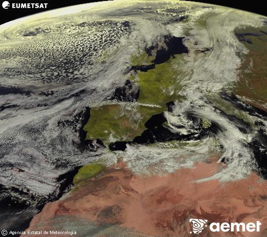 Esta imagen se genera utilizando informaci�n de los canales visibles del sat�lite METEOSAT perteneciente a la segunda generaci�n de sat�lites Meteosat (MSG). Por ese motivo, s�lo hay informaci�n en la zona iluminada por el sol. Adem�s, los canales han sido normalizados para que el brillo no dependa de la posici�n del sol.&nbsp;domingo, 15 marzo 2026 a las 11:00