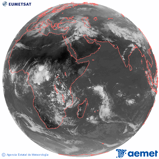 Oc�ano �ndico. Imagen global del canal infrarrojo (10.8&mu;m) de Meteosat, perteneciente a la serie MSG (Meteosat Segunda Generaci�n) y situado en 41.5° E.&nbsp;diumenge, 15 de mar�  2026 13:00