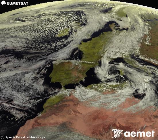 Esta imagen se genera utilizando informaci�n de los canales visibles del sat�lite METEOSAT perteneciente a la segunda generaci�n de sat�lites Meteosat (MSG). Por ese motivo, s�lo hay informaci�n en la zona iluminada por el sol. Adem�s, los canales han sido normalizados para que el brillo no dependa de la posici�n del sol.&nbsp;domingo, 15 marzo 2026 a las 15:00