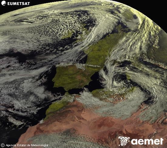 Esta imagen se genera utilizando informaci�n de los canales visibles del sat�lite METEOSAT perteneciente a la segunda generaci�n de sat�lites Meteosat (MSG). Por ese motivo, s�lo hay informaci�n en la zona iluminada por el sol. Adem�s, los canales han sido normalizados para que el brillo no dependa de la posici�n del sol.&nbsp;domingo, 15 marzo 2026 a las 17:00