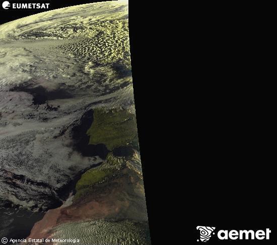 Esta imagen se genera utilizando informaci�n de los canales visibles del sat�lite METEOSAT perteneciente a la segunda generaci�n de sat�lites Meteosat (MSG). Por ese motivo, s�lo hay informaci�n en la zona iluminada por el sol. Adem�s, los canales han sido normalizados para que el brillo no dependa de la posici�n del sol.&nbsp;domingo, 15 marzo 2026 a las 19:00