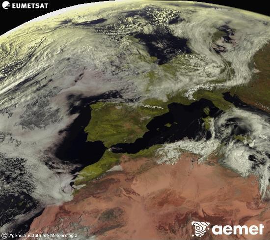 Esta imagen se genera utilizando informaci�n de los canales visibles del sat�lite METEOSAT perteneciente a la segunda generaci�n de sat�lites Meteosat (MSG). Por ese motivo, s�lo hay informaci�n en la zona iluminada por el sol. Adem�s, los canales han sido normalizados para que el brillo no dependa de la posici�n del sol.&nbsp;lunes, 16 marzo 2026 a las 10:00