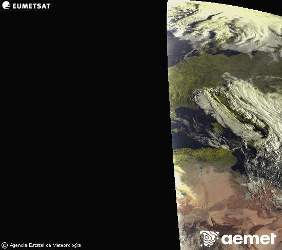 Esta imaxe x�rase utilizando informaci�n das canles visibles do sat�lite METEOSAT pertencente � segunda xeraci�n de sat�lites  Meteosat (MSX). Por ese motivo, s� hai informaci�n na zona iluminada polo sol. Ademais, as canles foron normalizadas para que o brillo non dependa da posici�n do sol.&nbsp;m�rcores, 18 marzo  2026 07:00