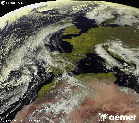 Esta imaxe x�rase utilizando informaci�n das canles visibles do sat�lite METEOSAT pertencente � segunda xeraci�n de sat�lites  Meteosat (MSX). Por ese motivo, s� hai informaci�n na zona iluminada polo sol. Ademais, as canles foron normalizadas para que o brillo non dependa da posici�n do sol.&nbsp;m�rcores, 18 marzo  2026 10:00