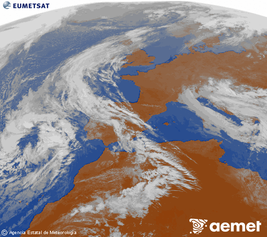Imaxe da zona de Europa e Norte de �frica da canle infravermella do sat�lite Meteosat operacional en 0�N 0�W, procesada para darlle cor.&nbsp;m�rcores, 18 marzo  2026 12:00