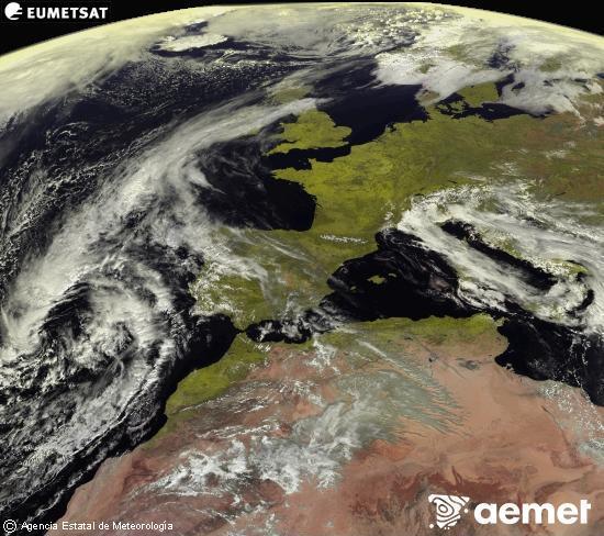 Esta imaxe x�rase utilizando informaci�n das canles visibles do sat�lite METEOSAT pertencente � segunda xeraci�n de sat�lites  Meteosat (MSX). Por ese motivo, s� hai informaci�n na zona iluminada polo sol. Ademais, as canles foron normalizadas para que o brillo non dependa da posici�n do sol.&nbsp;m�rcores, 18 marzo  2026 13:00