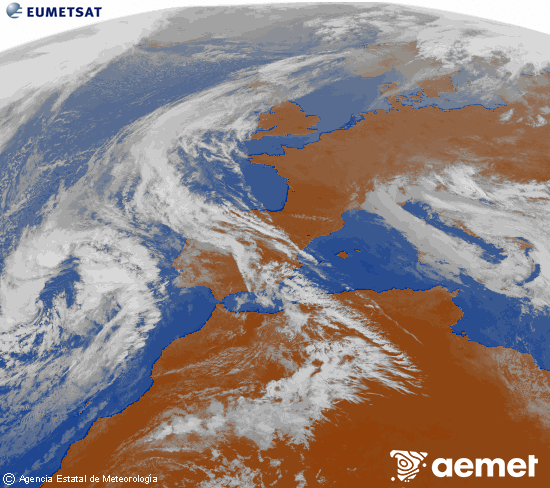 Imaxe da zona de Europa e Norte de �frica da canle infravermella do sat�lite Meteosat operacional en 0�N 0�W, procesada para darlle cor.&nbsp;m�rcores, 18 marzo  2026 13:00