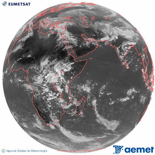 Oc�ano �ndico. Imagen global del canal infrarrojo (10.8&mu;m) de Meteosat, perteneciente a la serie MSG (Meteosat Segunda Generaci�n) y situado en 41.5° E.&nbsp;dimecres, 18 de mar�  2026 13:00
