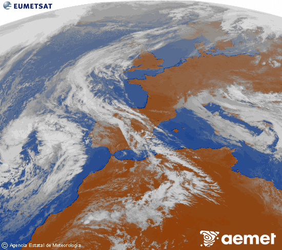 Imaxe da zona de Europa e Norte de �frica da canle infravermella do sat�lite Meteosat operacional en 0�N 0�W, procesada para darlle cor.&nbsp;m�rcores, 18 marzo  2026 14:00