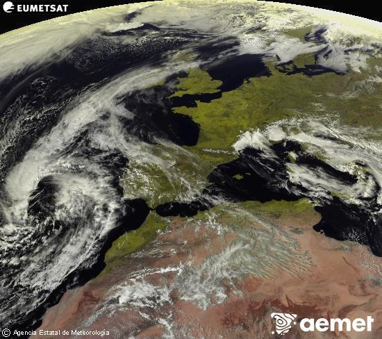 Esta imaxe x�rase utilizando informaci�n das canles visibles do sat�lite METEOSAT pertencente � segunda xeraci�n de sat�lites  Meteosat (MSX). Por ese motivo, s� hai informaci�n na zona iluminada polo sol. Ademais, as canles foron normalizadas para que o brillo non dependa da posici�n do sol.&nbsp;m�rcores, 18 marzo  2026 15:00
