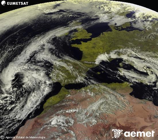 Esta imaxe x�rase utilizando informaci�n das canles visibles do sat�lite METEOSAT pertencente � segunda xeraci�n de sat�lites  Meteosat (MSX). Por ese motivo, s� hai informaci�n na zona iluminada polo sol. Ademais, as canles foron normalizadas para que o brillo non dependa da posici�n do sol.&nbsp;m�rcores, 18 marzo  2026 16:00