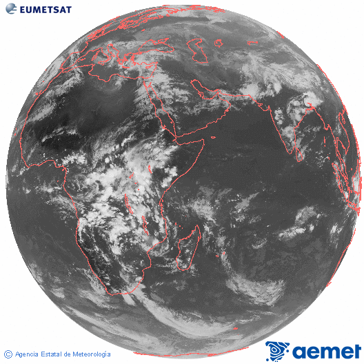 Oc�ano �ndico. Imagen global del canal infrarrojo (10.8&mu;m) de Meteosat, perteneciente a la serie MSG (Meteosat Segunda Generaci�n) y situado en 41.5° E.&nbsp;dimecres, 18 de mar�  2026 16:00
