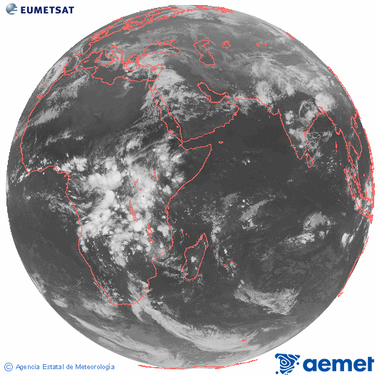 Oc�ano �ndico. Imagen global del canal infrarrojo (10.8&mu;m) de Meteosat, perteneciente a la serie MSG (Meteosat Segunda Generaci�n) y situado en 41.5° E.&nbsp;dimecres, 18 de mar�  2026 19:00