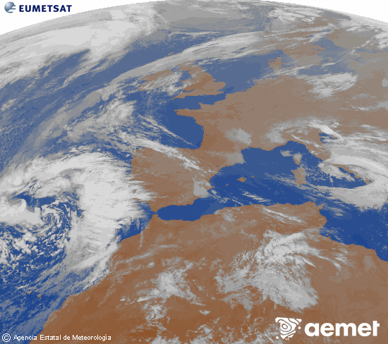 Imaxe da zona de Europa e Norte de �frica da canle infravermella do sat�lite Meteosat operacional en 0�N 0�W, procesada para darlle cor.&nbsp;m�rcores, 18 marzo  2026 21:00