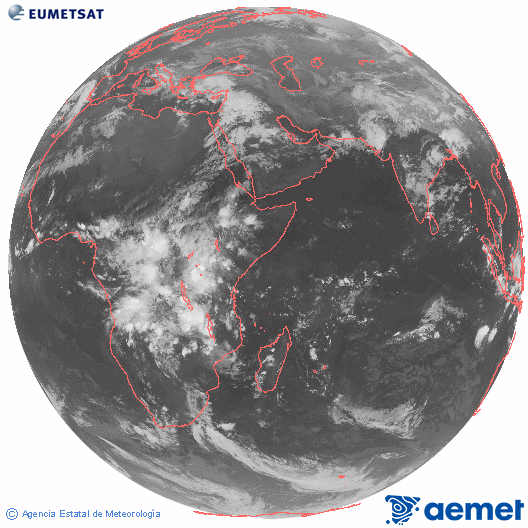Oc�ano �ndico. Imagen global del canal infrarrojo (10.8&mu;m) de Meteosat, perteneciente a la serie MSG (Meteosat Segunda Generaci�n) y situado en 41.5° E.&nbsp;dimecres, 18 de mar�  2026 22:00