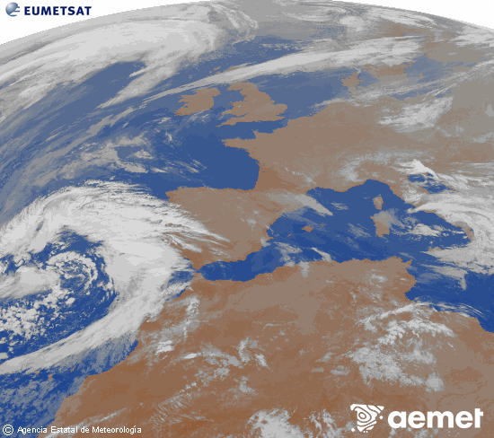 Imaxe da zona de Europa e Norte de �frica da canle infravermella do sat�lite Meteosat operacional en 0�N 0�W, procesada para darlle cor.&nbsp;xoves, 19 marzo  2026 01:00