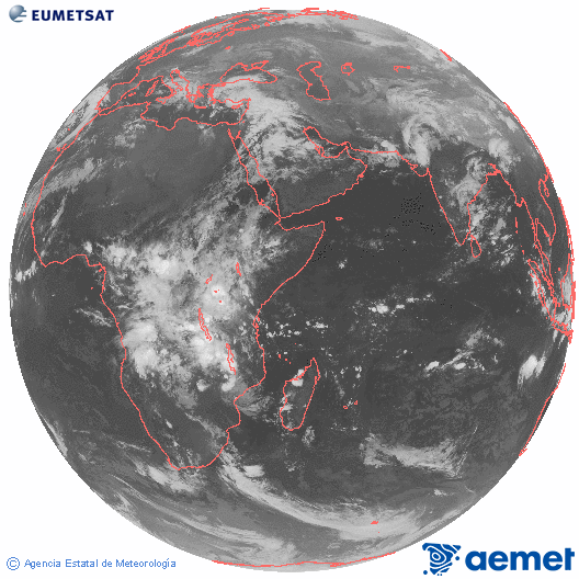 Oc�ano �ndico. Imagen global del canal infrarrojo (10.8&mu;m) de Meteosat, perteneciente a la serie MSG (Meteosat Segunda Generaci�n) y situado en 41.5° E.&nbsp;dijous, 19 de mar�  2026 01:00