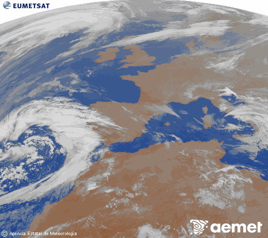 Imaxe da zona de Europa e Norte de �frica da canle infravermella do sat�lite Meteosat operacional en 0�N 0�W, procesada para darlle cor.&nbsp;xoves, 19 marzo  2026 02:00