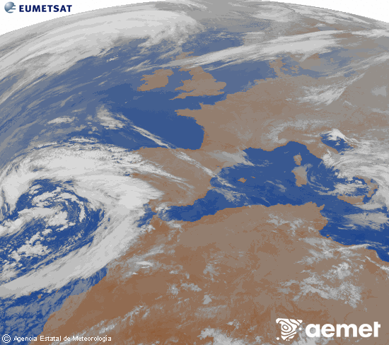 Imaxe da zona de Europa e Norte de �frica da canle infravermella do sat�lite Meteosat operacional en 0�N 0�W, procesada para darlle cor.&nbsp;xoves, 19 marzo  2026 04:00