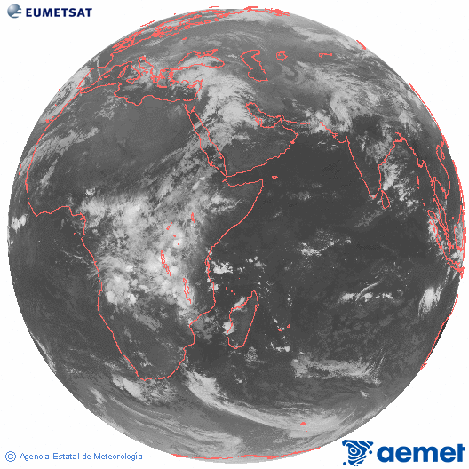 Oc�ano �ndico. Imagen global del canal infrarrojo (10.8&mu;m) de Meteosat, perteneciente a la serie MSG (Meteosat Segunda Generaci�n) y situado en 41.5° E.&nbsp;dijous, 19 de mar�  2026 04:00