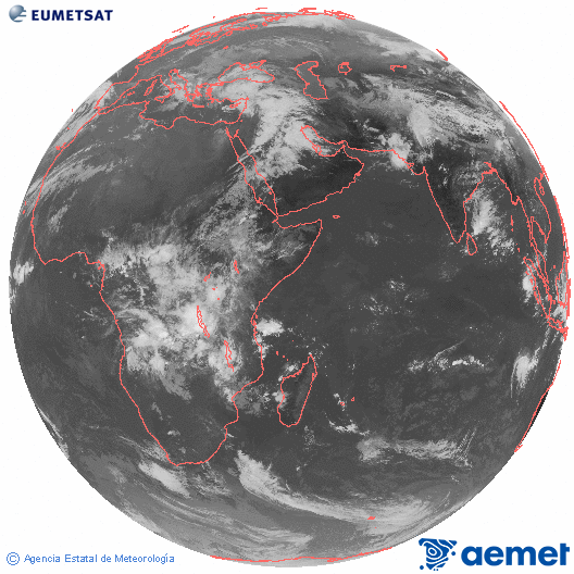 Oc�ano �ndico. Imagen global del canal infrarrojo (10.8&mu;m) de Meteosat, perteneciente a la serie MSG (Meteosat Segunda Generaci�n) y situado en 41.5° E.&nbsp;dijous, 19 de mar�  2026 07:00