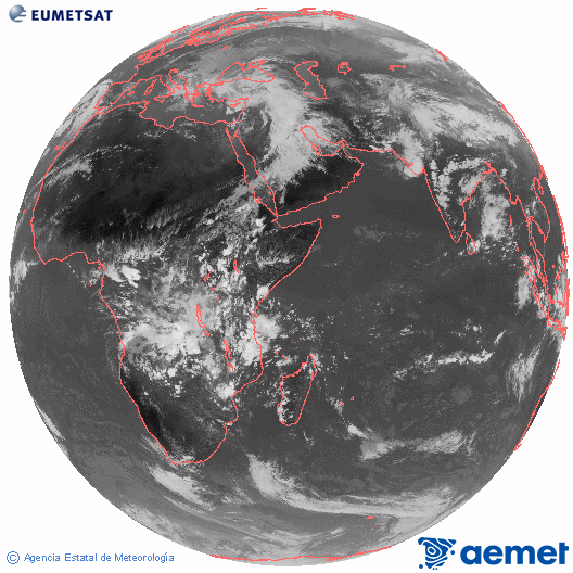 Oc�ano �ndico. Imagen global del canal infrarrojo (10.8&mu;m) de Meteosat, perteneciente a la serie MSG (Meteosat Segunda Generaci�n) y situado en 41.5° E.&nbsp;dijous, 19 de mar�  2026 13:00
