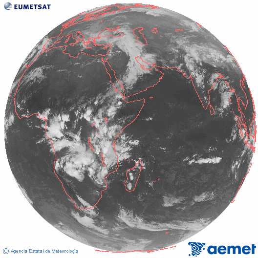 Oc�ano �ndico. Imagen global del canal infrarrojo (10.8&mu;m) de Meteosat, perteneciente a la serie MSG (Meteosat Segunda Generaci�n) y situado en 41.5° E.&nbsp;Thursday, 19 March  2026 19:00
