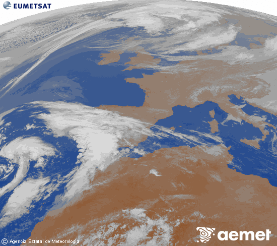 Imagen de la zona de Europa y Norte de �frica del canal infrarrojo del sat�lite Meteosat operacional en 0�N 0�W, procesada para darle color.&nbsp;dijous, 19 de mar�  2026 23:00