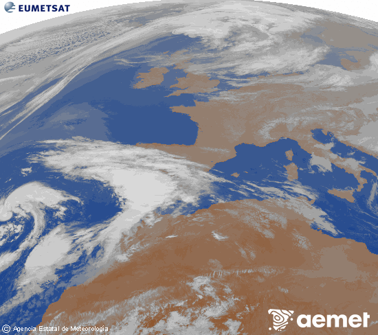 Imagen de la zona de Europa y Norte de �frica del canal infrarrojo del sat�lite Meteosat operacional en 0�N 0�W, procesada para darle color.&nbsp;divendres, 20 de mar�  2026 01:00