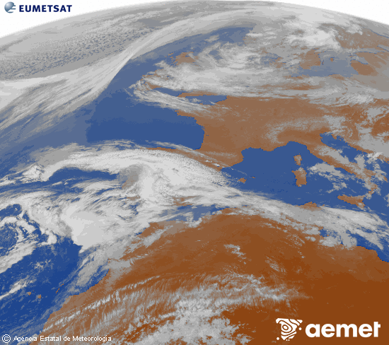 Imagen de la zona de Europa y Norte de �frica del canal infrarrojo del sat�lite Meteosat operacional en 0�N 0�W, procesada para darle color.&nbsp;divendres, 20 de mar�  2026 10:00