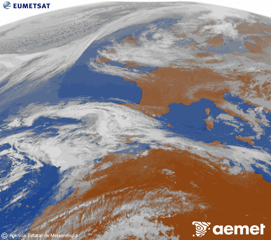 Imagen de la zona de Europa y Norte de �frica del canal infrarrojo del sat�lite Meteosat operacional en 0�N 0�W, procesada para darle color.&nbsp;divendres, 20 de mar�  2026 11:00
