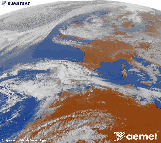 Imagen de la zona de Europa y Norte de �frica del canal infrarrojo del sat�lite Meteosat operacional en 0�N 0�W, procesada para darle color.&nbsp;divendres, 20 de mar�  2026 12:00