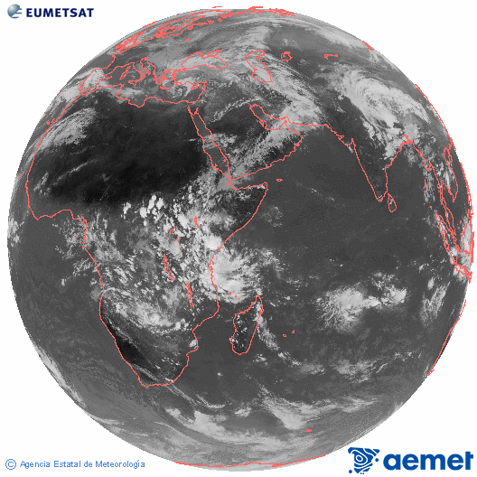 Oc�ano �ndico. Imagen global del canal infrarrojo (10.8&mu;m) de Meteosat, perteneciente a la serie MSG (Meteosat Segunda Generaci�n) y situado en 41.5° E.&nbsp;divendres, 20 de mar�  2026 13:00