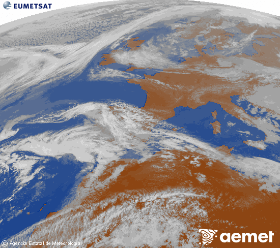 Imagen de la zona de Europa y Norte de �frica del canal infrarrojo del sat�lite Meteosat operacional en 0�N 0�W, procesada para darle color.&nbsp;divendres, 20 de mar�  2026 16:00
