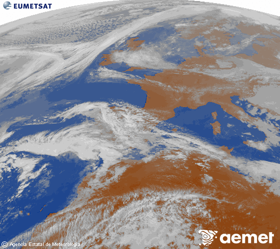 Imagen de la zona de Europa y Norte de �frica del canal infrarrojo del sat�lite Meteosat operacional en 0�N 0�W, procesada para darle color.&nbsp;divendres, 20 de mar�  2026 17:00