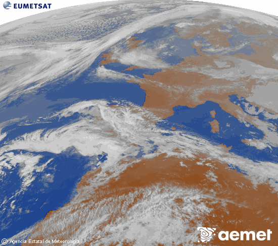 Imagen de la zona de Europa y Norte de �frica del canal infrarrojo del sat�lite Meteosat operacional en 0�N 0�W, procesada para darle color.&nbsp;divendres, 20 de mar�  2026 18:00