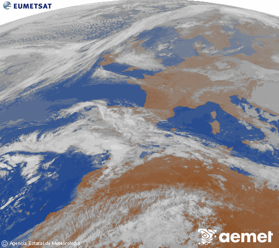 Imagen de la zona de Europa y Norte de �frica del canal infrarrojo del sat�lite Meteosat operacional en 0�N 0�W, procesada para darle color.&nbsp;divendres, 20 de mar�  2026 19:00