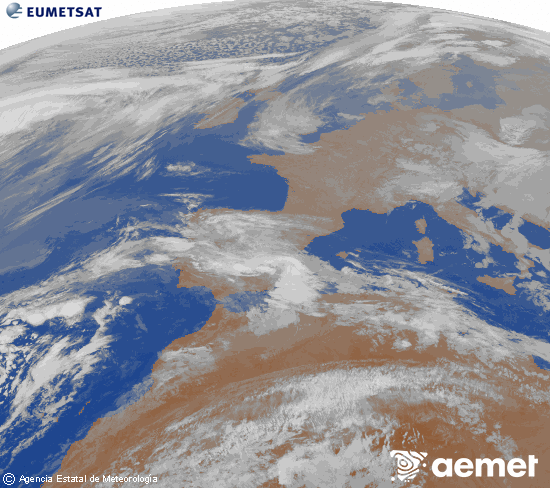 Imaxe da zona de Europa e Norte de �frica da canle infravermella do sat�lite Meteosat operacional en 0�N 0�W, procesada para darlle cor.&nbsp;s�bado , 21 marzo  2026 04:00