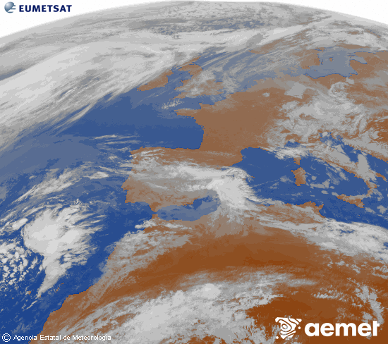 Imaxe da zona de Europa e Norte de �frica da canle infravermella do sat�lite Meteosat operacional en 0�N 0�W, procesada para darlle cor.&nbsp;s�bado , 21 marzo  2026 10:00