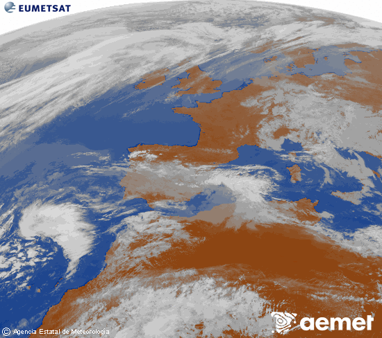 Imaxe da zona de Europa e Norte de �frica da canle infravermella do sat�lite Meteosat operacional en 0�N 0�W, procesada para darlle cor.&nbsp;s�bado , 21 marzo  2026 14:00