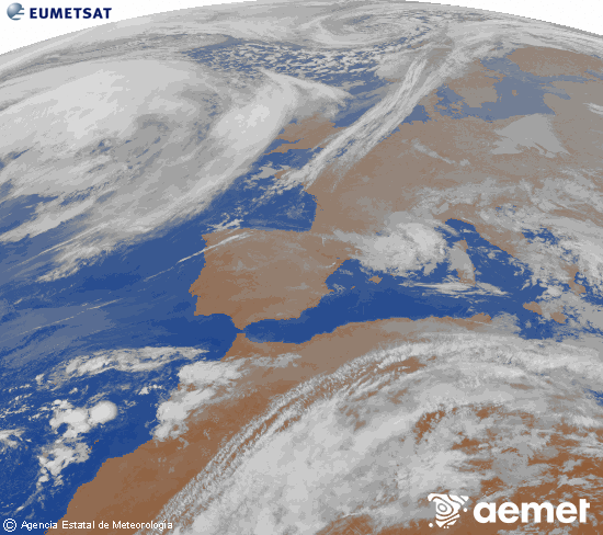 Imaxe da zona de Europa e Norte de �frica da canle infravermella do sat�lite Meteosat operacional en 0�N 0�W, procesada para darlle cor.&nbsp;luns, 23 marzo  2026 01:00