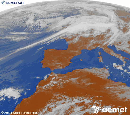 Imaxe da zona de Europa e Norte de �frica da canle infravermella do sat�lite Meteosat operacional en 0�N 0�W, procesada para darlle cor.&nbsp;martes, 24 marzo  2026 14:00