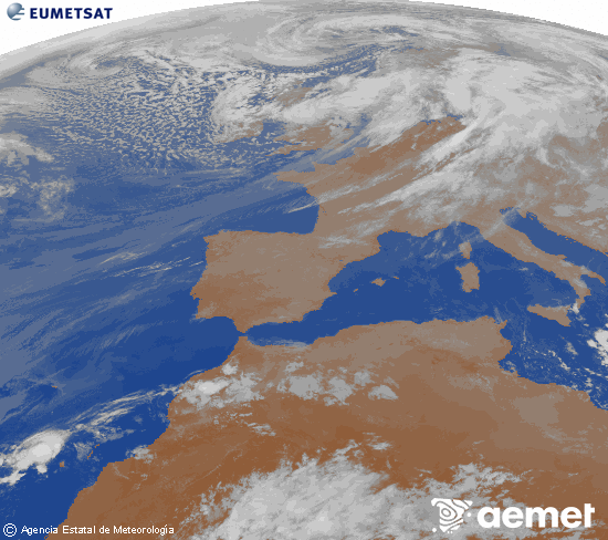 Imaxe da zona de Europa e Norte de �frica da canle infravermella do sat�lite Meteosat operacional en 0�N 0�W, procesada para darlle cor.&nbsp;martes, 24 marzo  2026 23:00