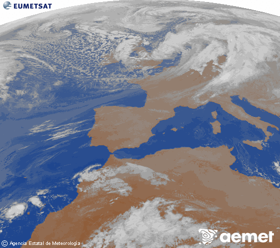 Imaxe da zona de Europa e Norte de �frica da canle infravermella do sat�lite Meteosat operacional en 0�N 0�W, procesada para darlle cor.&nbsp;m�rcores, 25 marzo  2026 03:00